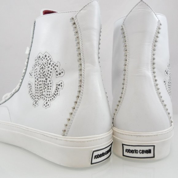 🎁FATHERS DAY NEW $579 ROBERTO CAVALLI HI-TOP EMBELLISHED RC LOGO SNEAKERS 45 - Picture 8 of 12